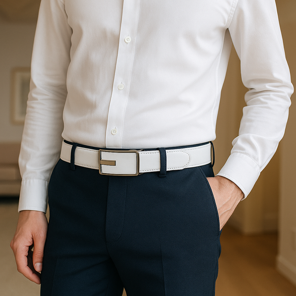 Ceinture Cuir et Boucle Automatique Chromée PIOTR