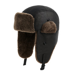 Chapka Aviateur en Simili Cuir et Fausse Fourrure