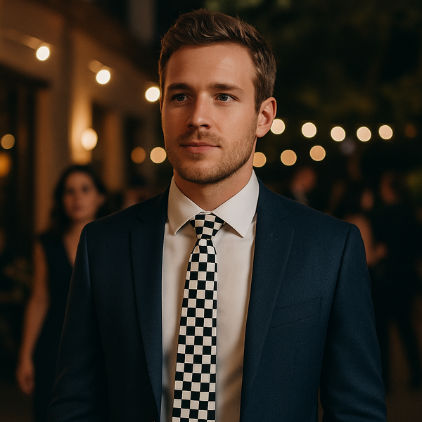 Cravate Slim Carreaux Noir et Blanc