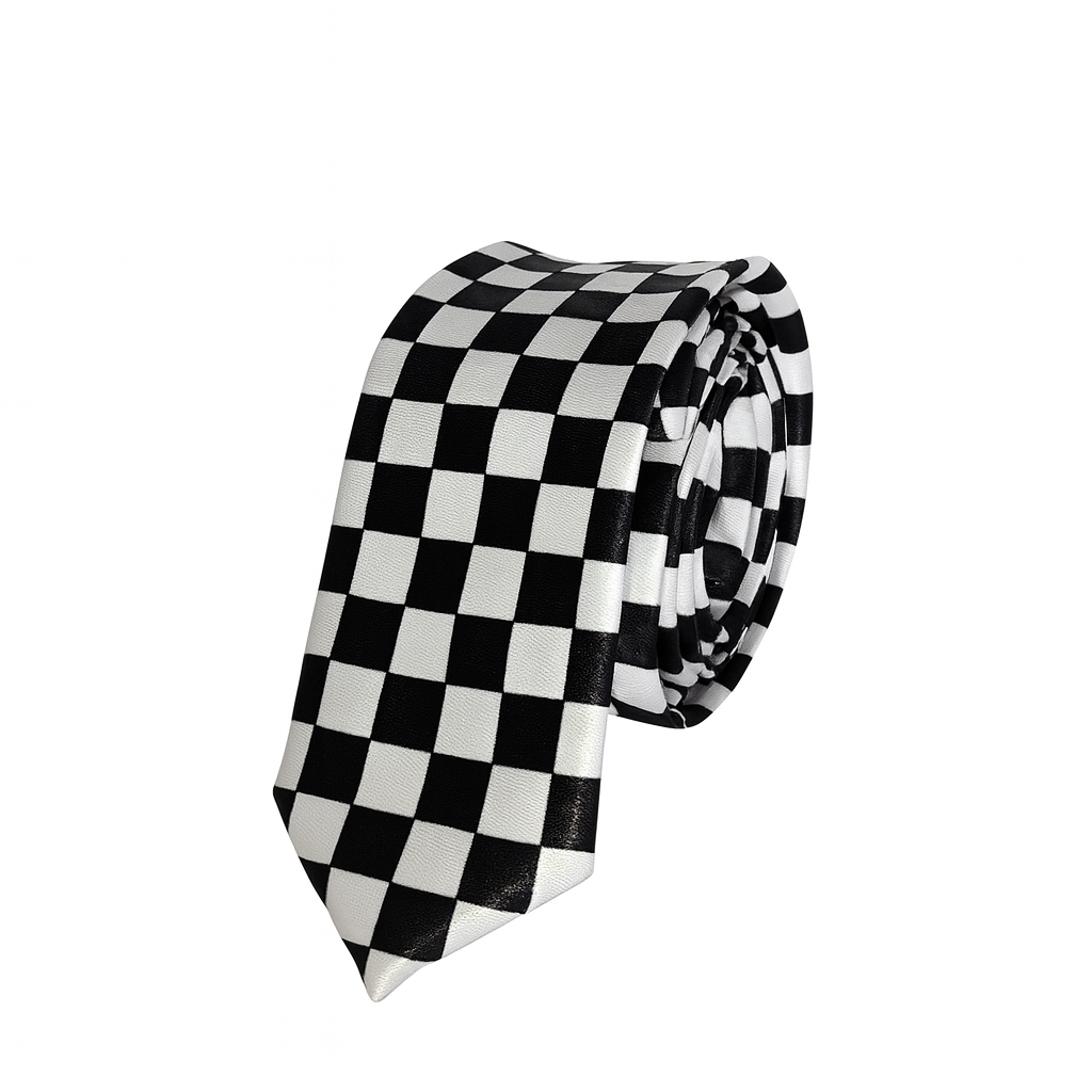Cravate Slim Carreaux Noir et Blanc