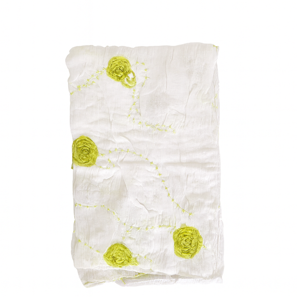 Chéche blanc à fleurs vert anis