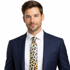 Cravate Homme Noire Satinée Léopard – Cravate Fine Élégante
