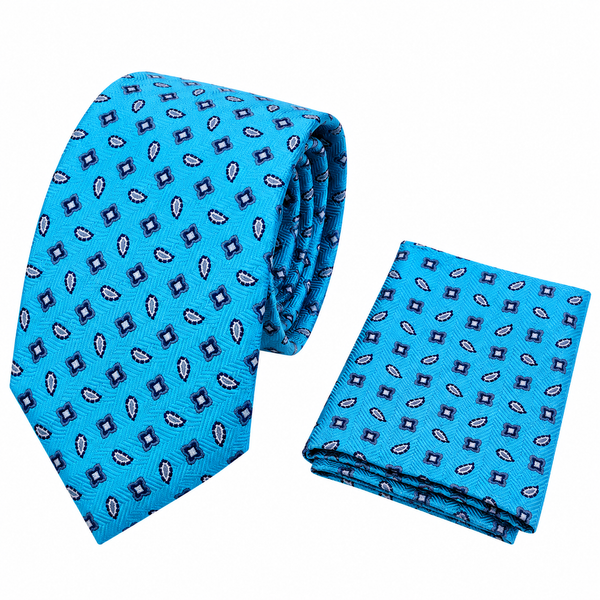 Cravate et pochette en soie GILS bleu ciel