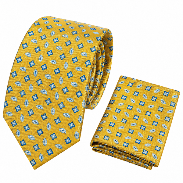 Cravate et pochette assortie en soie NEO Jaune