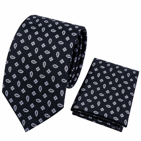 Cravate et pochette PETER soie noir